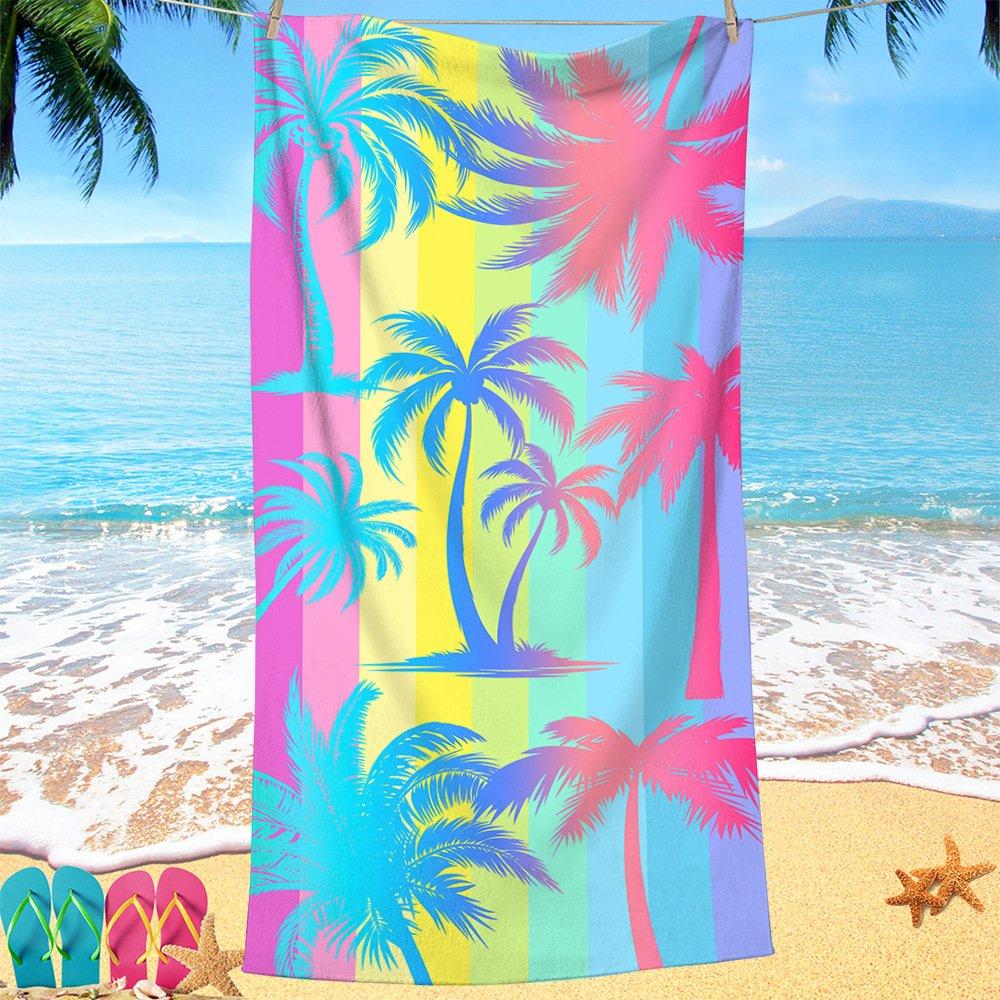 Absorberend strandlaken met roze palmprint van microvezel